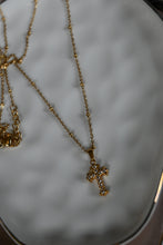 Load image into Gallery viewer, CROSS MY HEART | Waterproof | Dainty Cross Necklace with 14k Gold Satellite Chain
