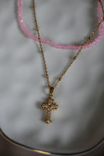 Load image into Gallery viewer, CROSS MY HEART | Waterproof | Dainty Cross Necklace with 14k Gold Satellite Chain
