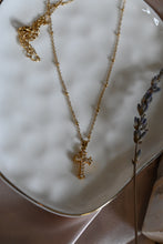 Load image into Gallery viewer, CROSS MY HEART | Waterproof | Dainty Cross Necklace with 14k Gold Satellite Chain
