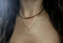 Load image into Gallery viewer, CROSS MY HEART | Waterproof | Dainty Cross Necklace with 14k Gold Satellite Chain
