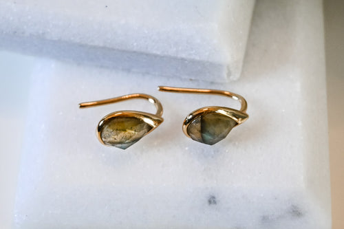 Dainty Labradorite | Hook Earrings (Nickel Free) | Gold Plated 925 Sterling Silver