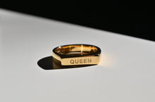 Cargar imagen en el visor de la galería, &quot;QUEEN&quot; Engraved on Bar of Gold Stainless Steel Ring
